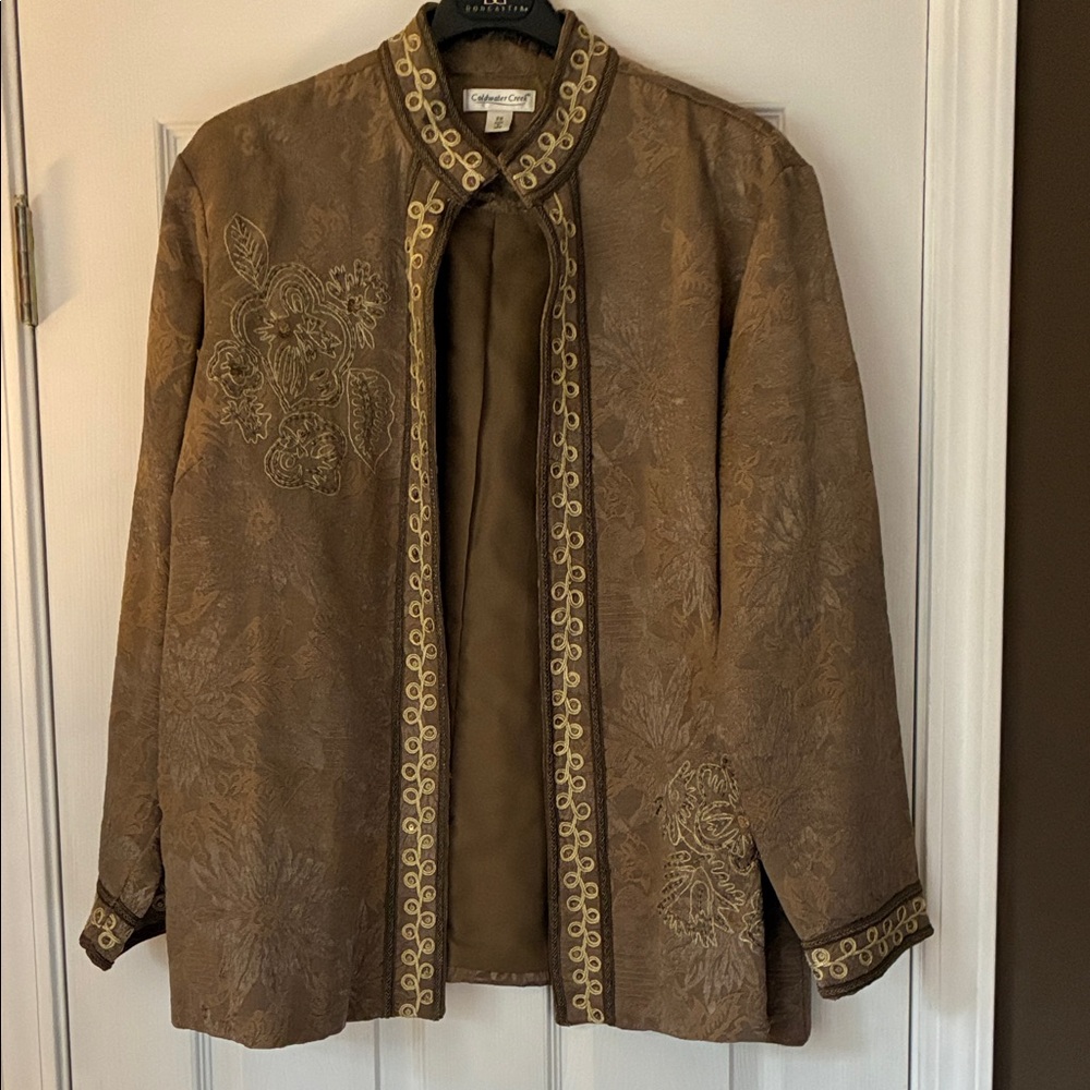 Coldwater Creek Tan/Gold Embroidered Blazer
